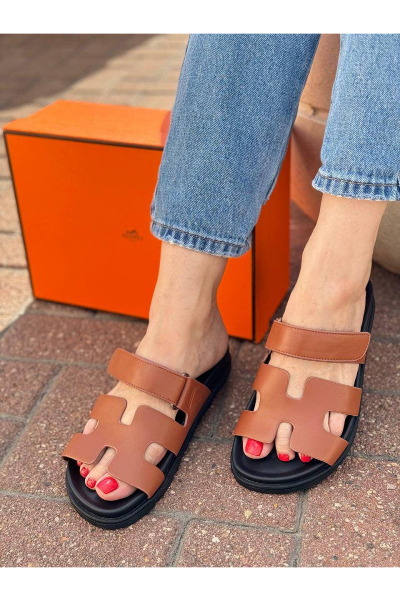 Hermes Женские кожаные сандалии Chypre - Brown