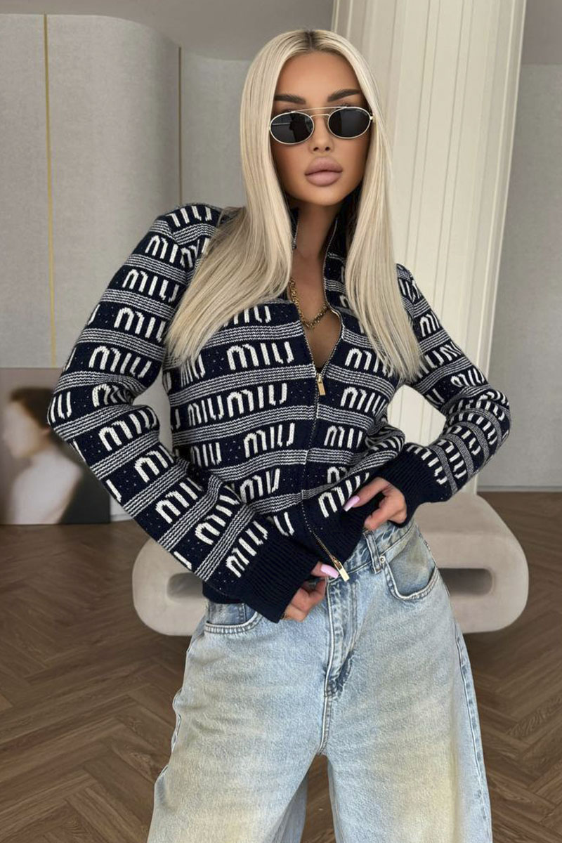 MIU MIU  Женский шерстяной свитер на молнии Premium - Navy