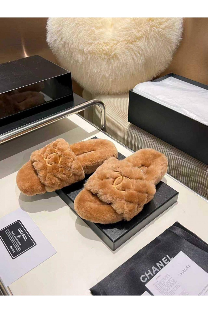 Chаnеl Женские меховые шлёпанцы Oran premium - Brown
