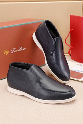 Кожаные лоферы с мехом Open Walk - Navy