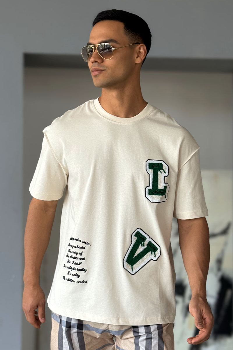 Lоuis Vuittоn Брендовая оверсайз футболка бежевого цвета