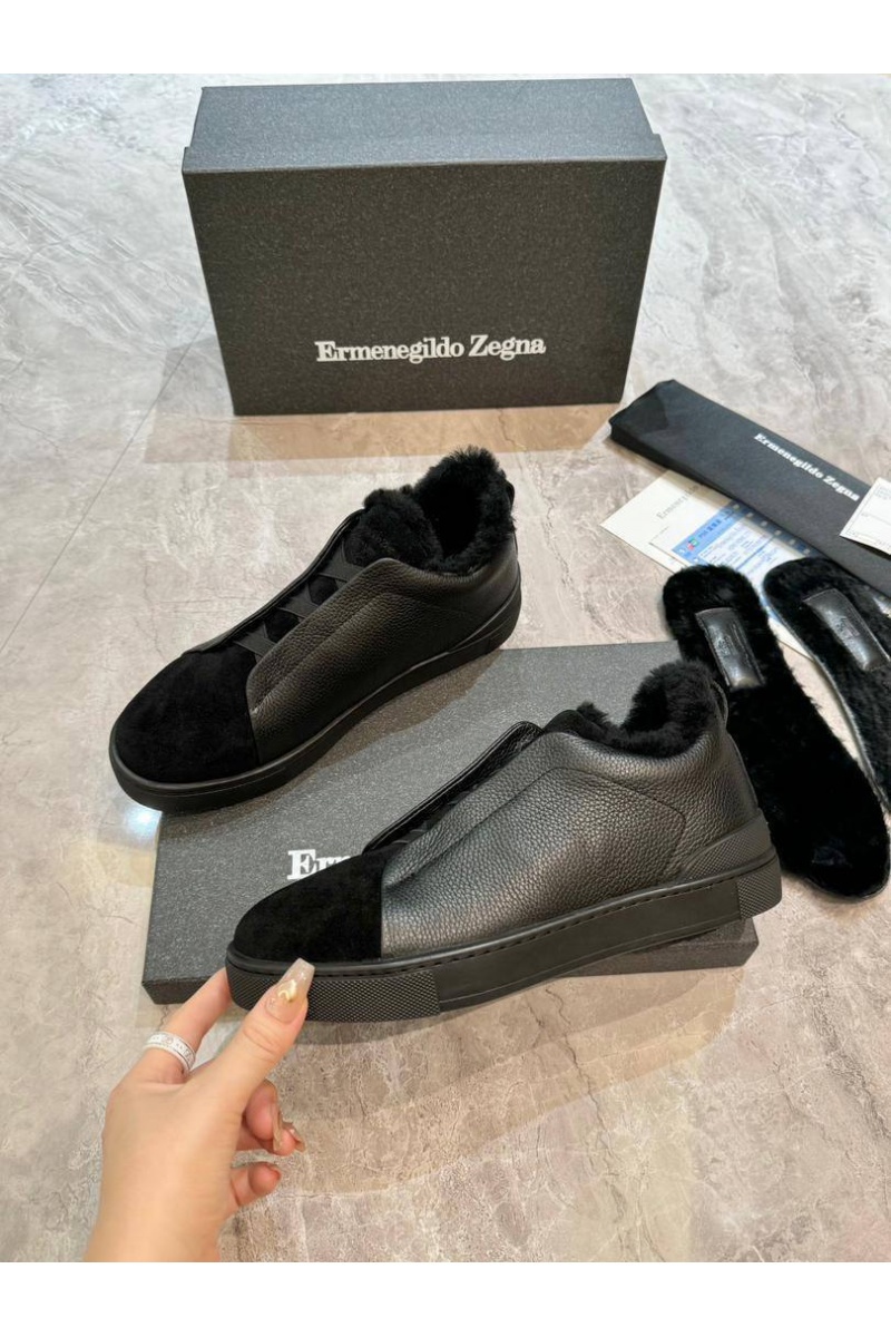 Zegna Кроссовки с мехом Triple Stitch