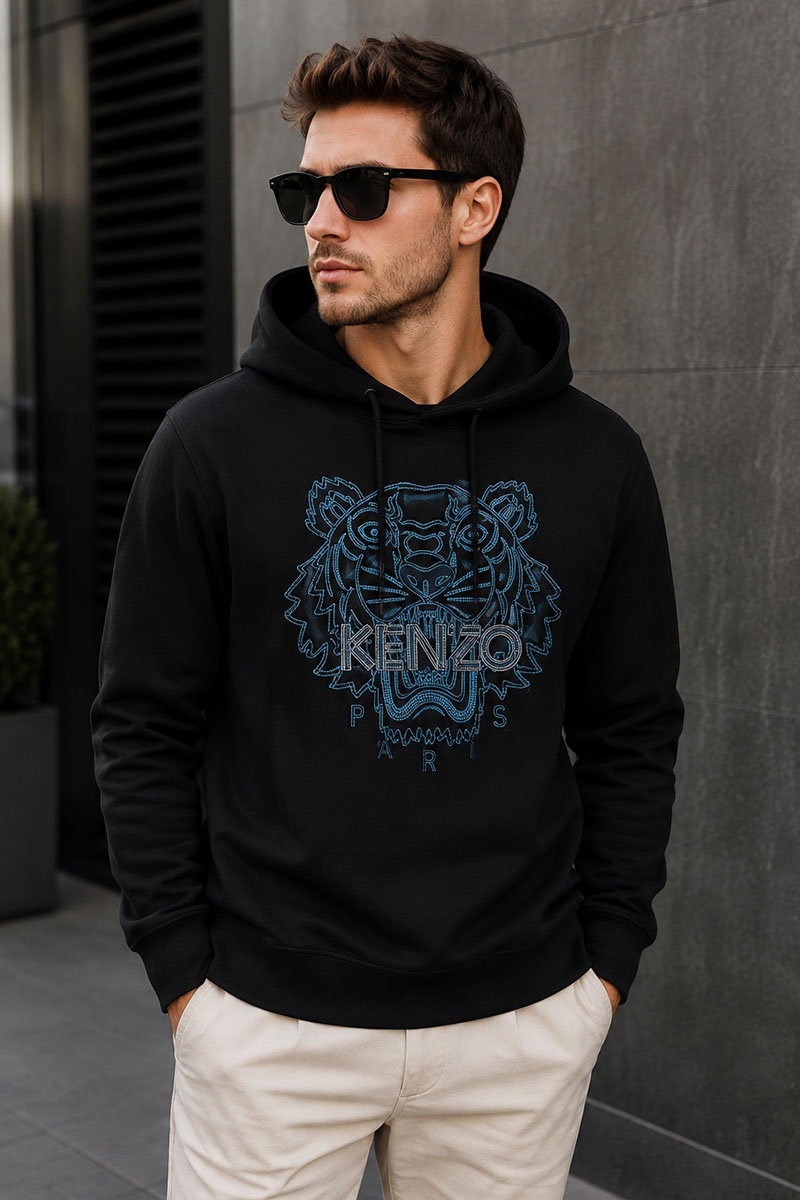 Kenzo Чёрное худи Tiger Head embroidered
