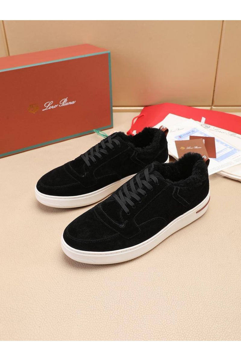 Loro Piana Кроссовки с мехом Newport Walk - Black