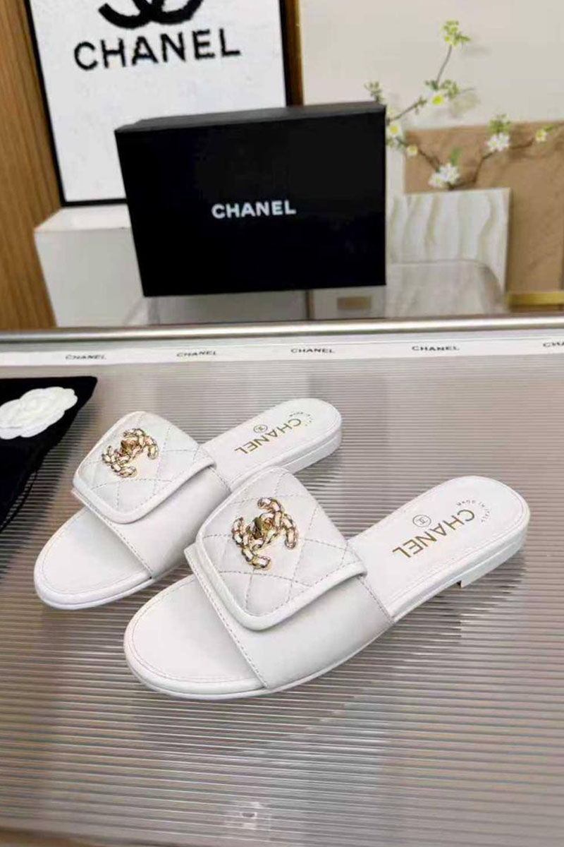 Chаnеl Женские кожаные шлёпанцы Chanel premium
