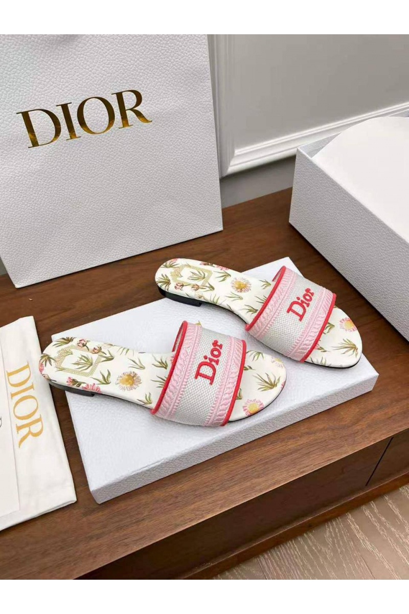 Dior Женские шлепанцы Dway Slide Embroidered Cotton premium