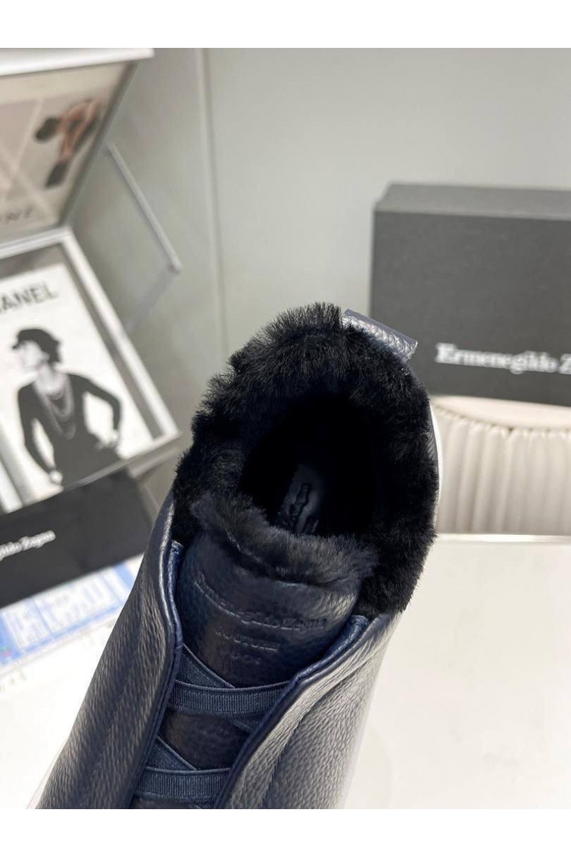 Zegna Кроссовки с мехом Triple Stitch - Navy