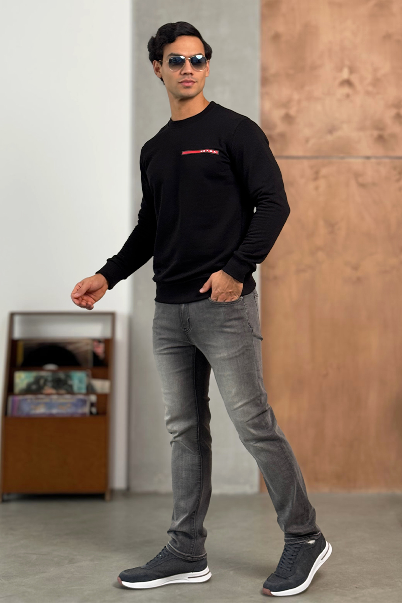 Prada Мужской чёрный свитшот Linea Rossa logo