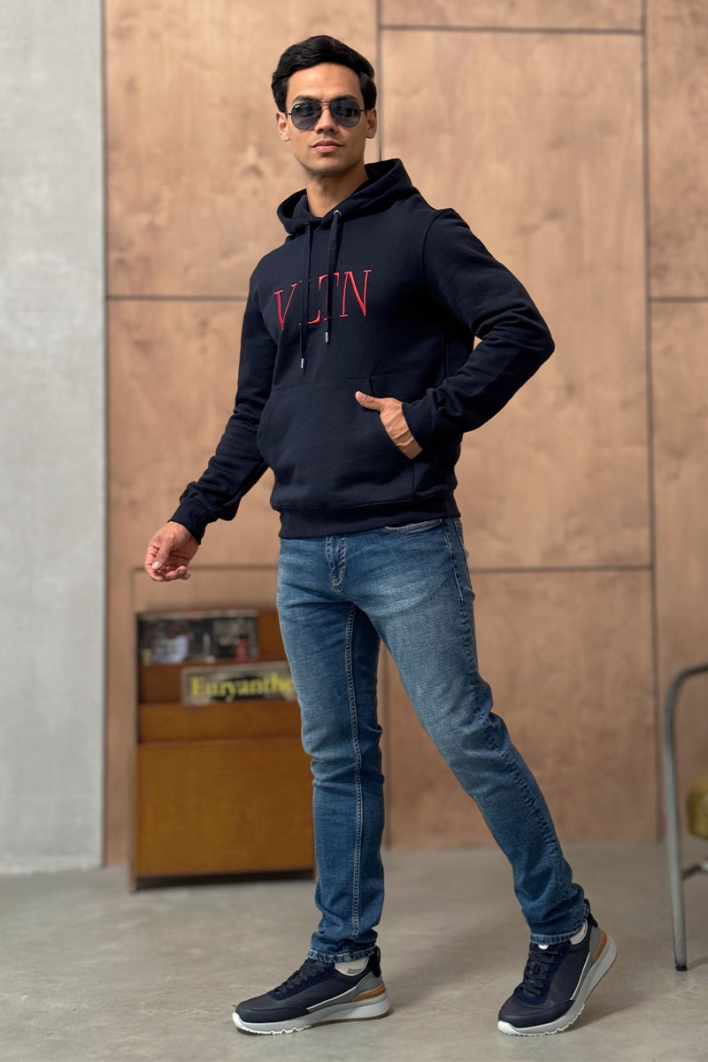 Valentino Мужское тёмно-синее худи logo-embroidered