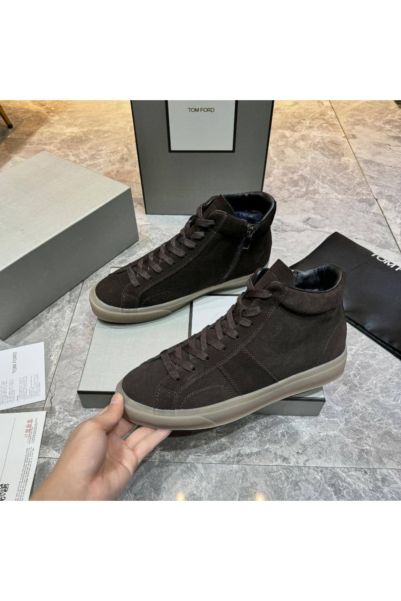 Tom Ford Замшевые кроссовки с мехом high-top - Brown