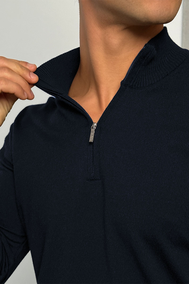 Loro Piana Тёмно-синий джемпер Zip Neck