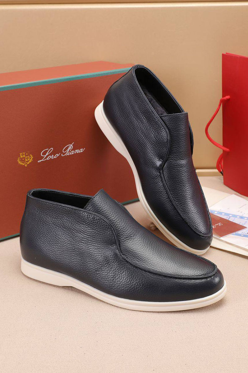Loro Piana Кожаные лоферы с мехом Open Walk - Navy