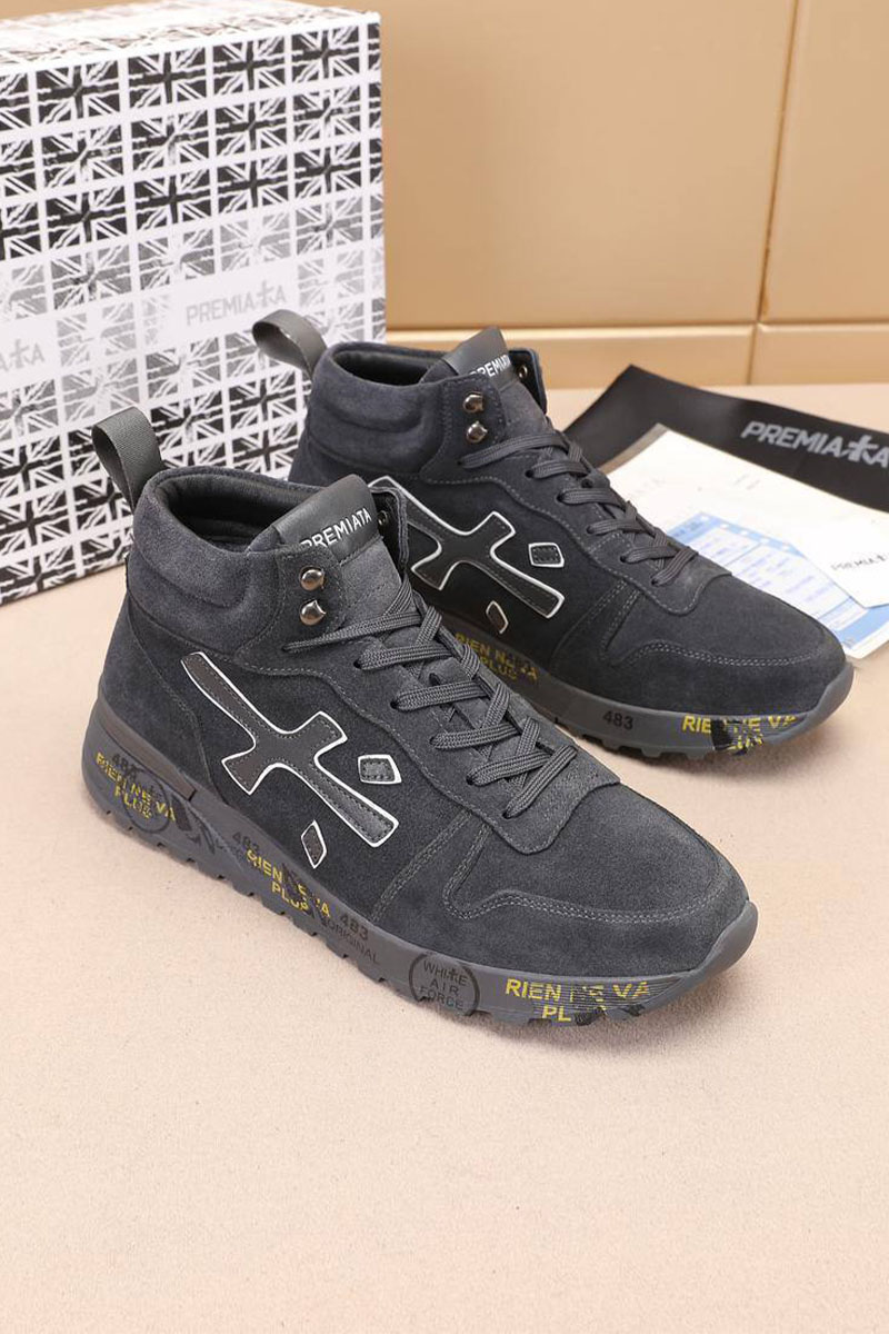 Premiata Замшевые кроссовки с мехом high-top - Grey
