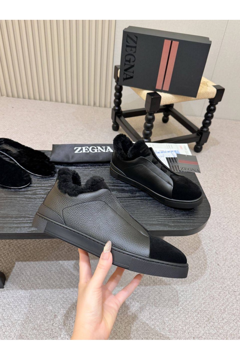 Zegna Кроссовки с мехом Triple Stitch high-top