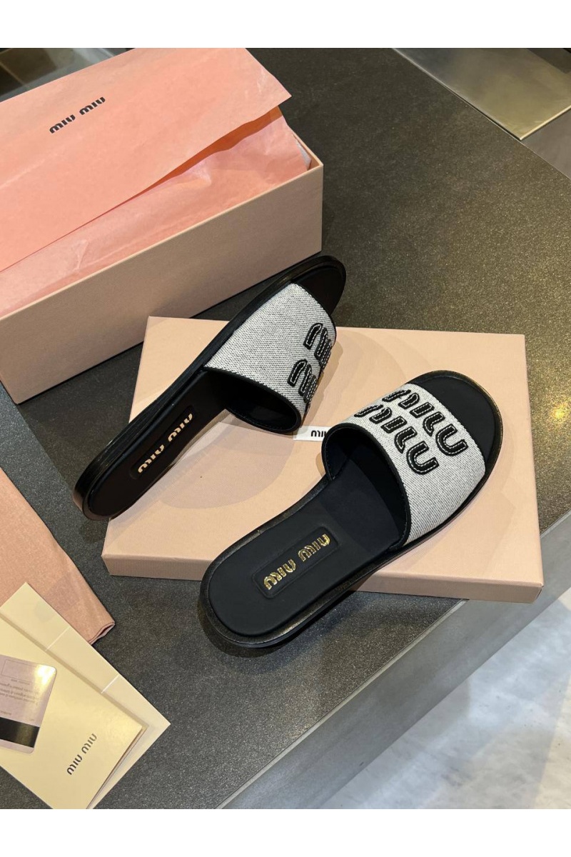 MIU MIU Женские кожаные шлёпанцы MIU MIU Premium - Black