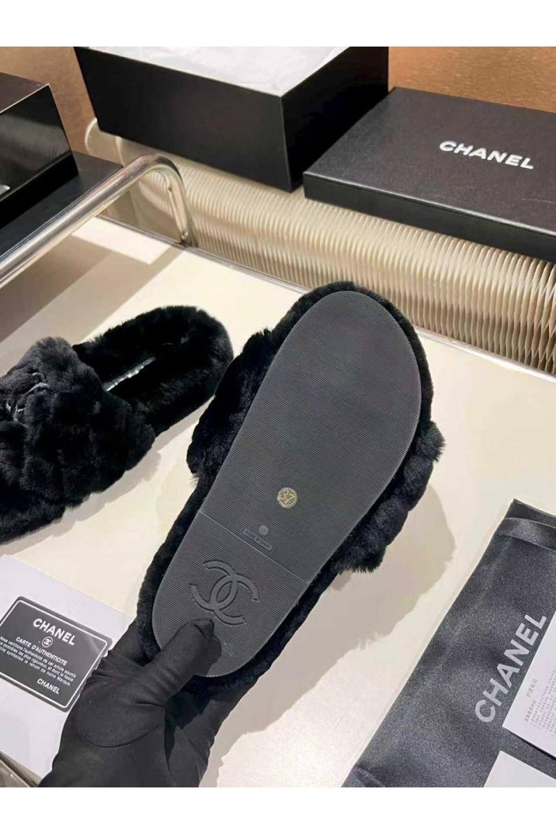 Chаnеl Женские меховые шлёпанцы Oran premium - Black
