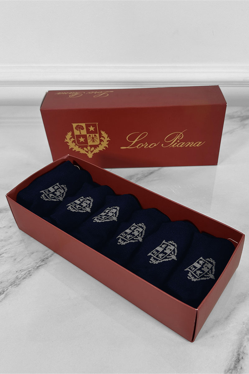 Loro Piana Комплект тёмно-синих носков grey logo
