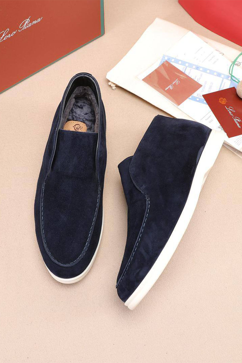 Loro Piana Замшевые лоферы с мехом Open Walk - Navy