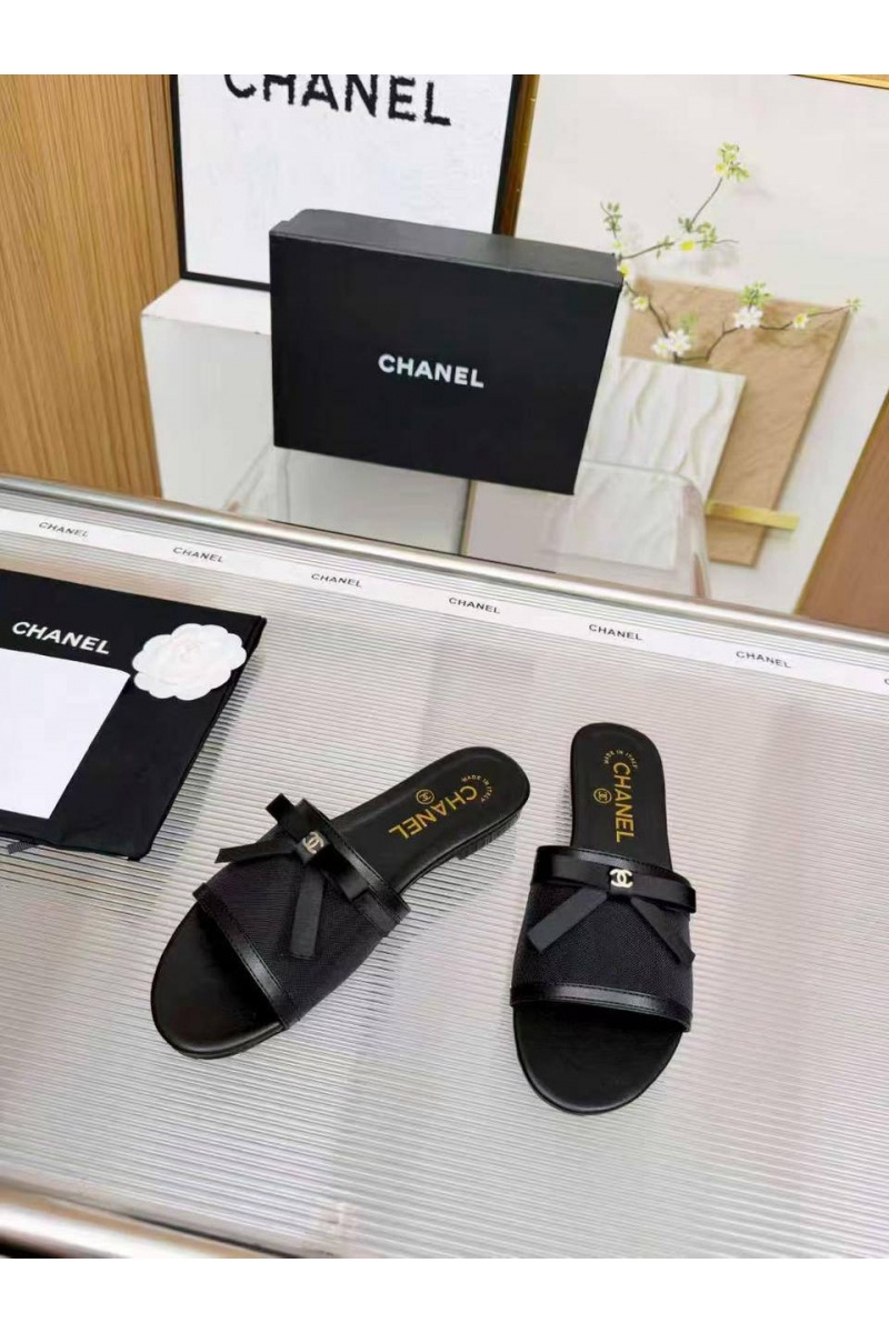 Chаnеl Женские кожаные шлёпанцы premium