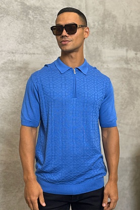 Мужское поло zip neck - Blue
