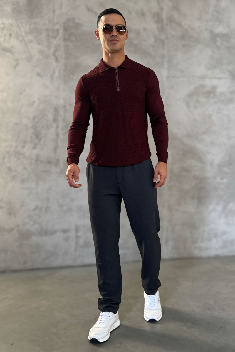 Zilli Поло с длинным рукавом zip-up - Burgundy