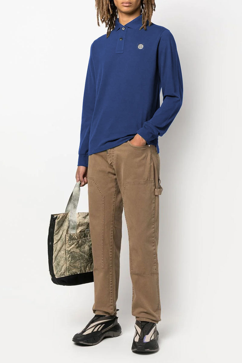 Stone Island Поло с длинным рукавом logo-patch - Indigo