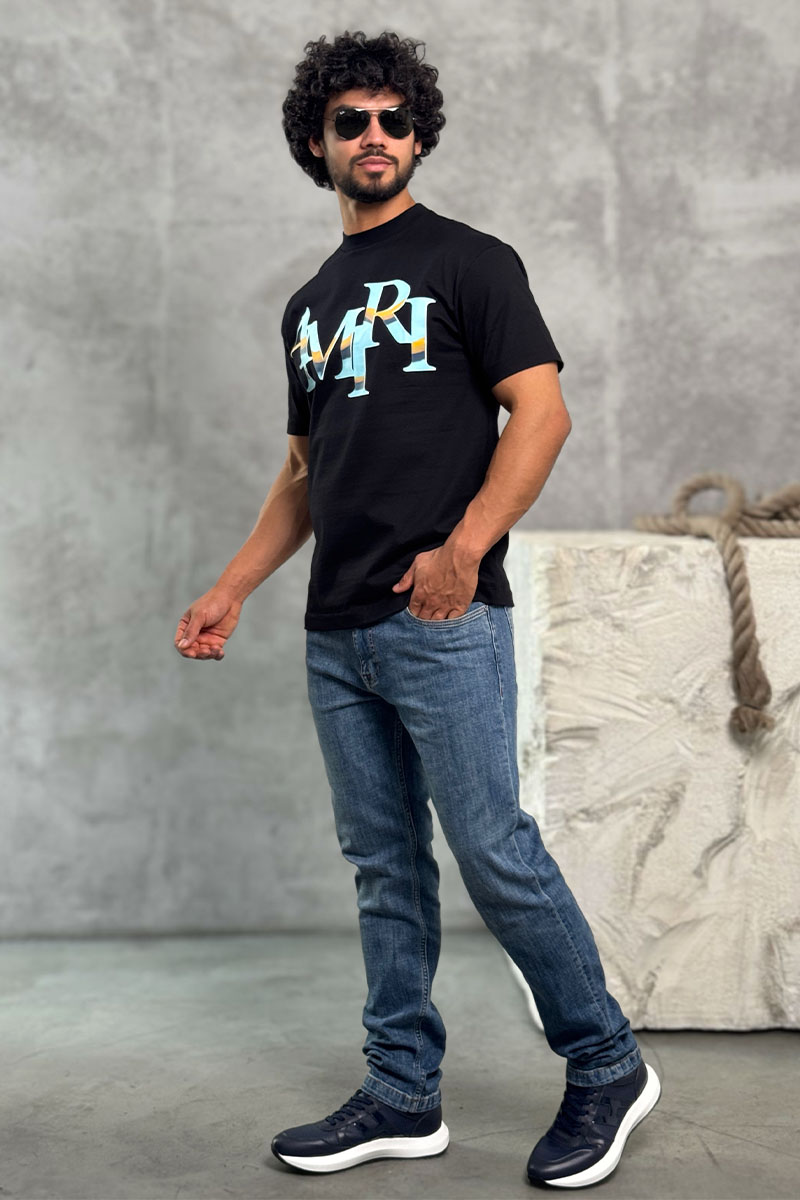 Amiri Футболка чёрного цвета staggered logo 