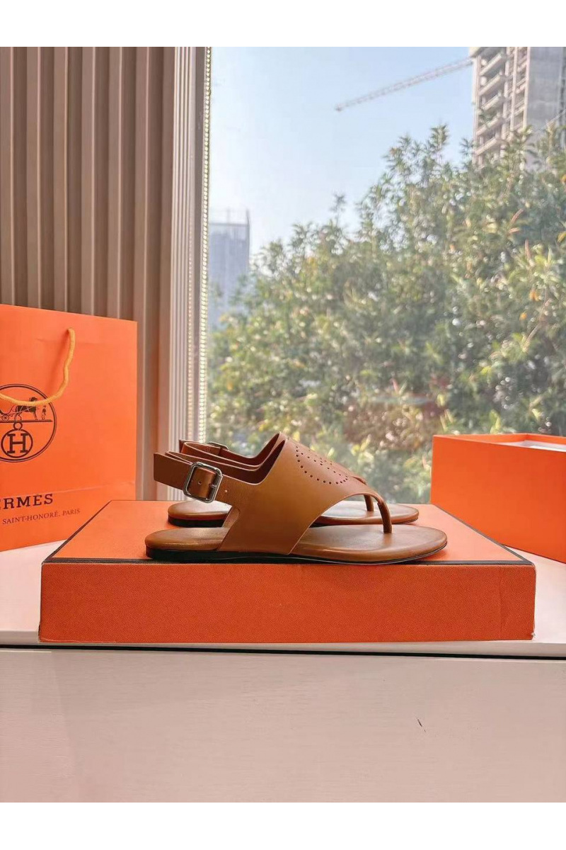 Hermes Женские кожаные сандалии Premium - Brown