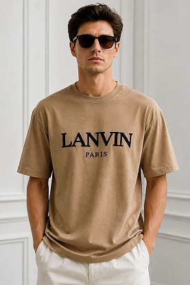 Бежевая оверсайз футболка block-lettered logo-print