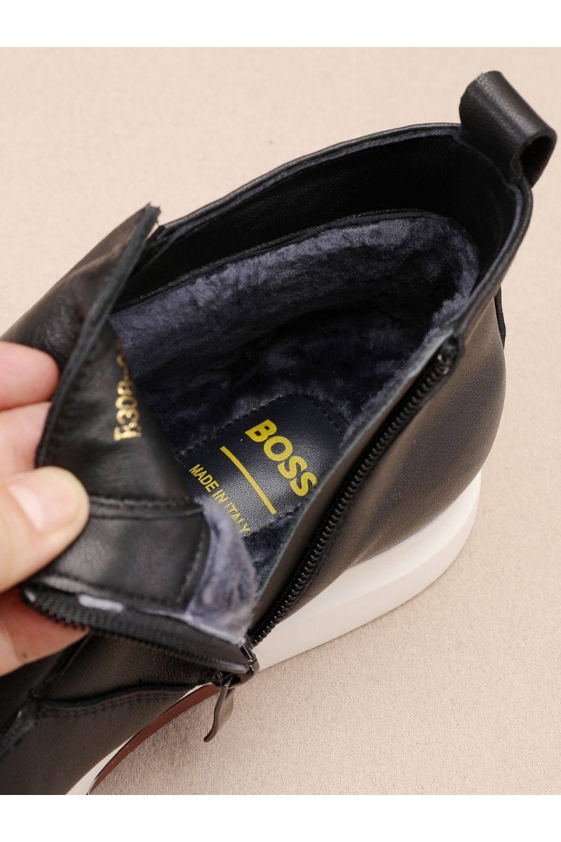 Hugо Воss Кожаные лоферы с мехом high-top - Black