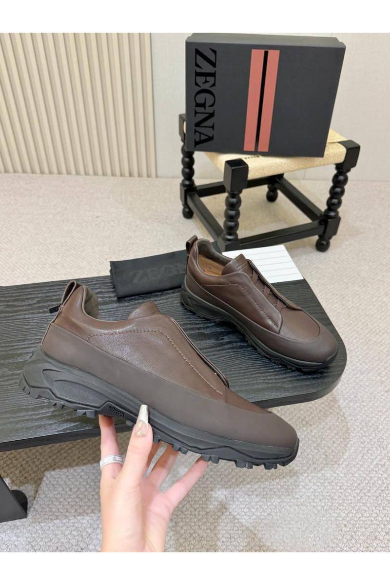 Zegna Кожаные кроссовки Triple Stitch Monte - Brown
