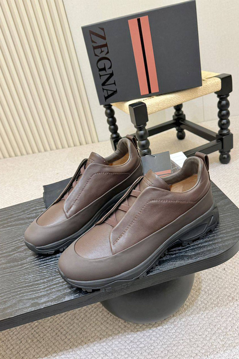 Zegna Кожаные кроссовки Triple Stitch Monte - Brown