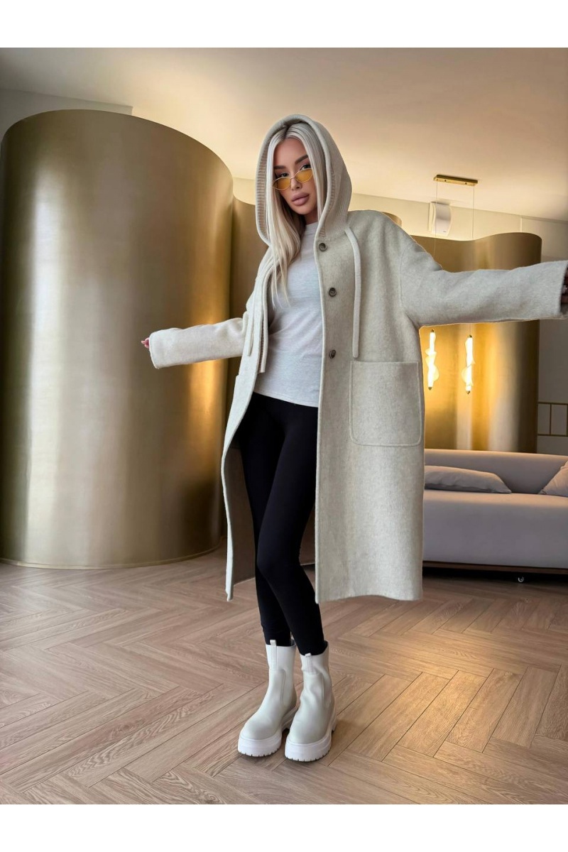 MIU MIU Женское шерстяное пальто с капюшоном Premium - Beige