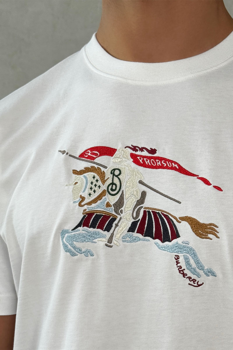 Burberry Мужская белая футболка Equestrian Knight