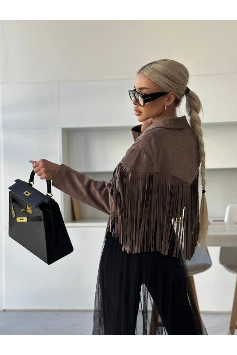 Yves Saint Laurent Женская замшевая косуха с бахромой 