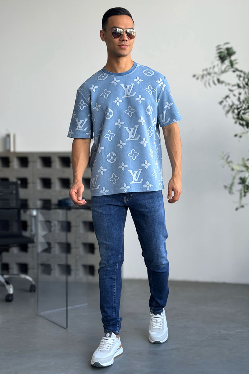 Lоuis Vuittоn Синяя оверсайз футболка Monogram