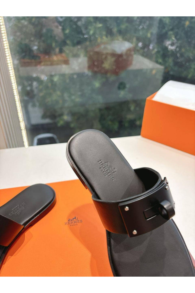 Hermes Женские кожаные шлёпанцы July Kelly premium