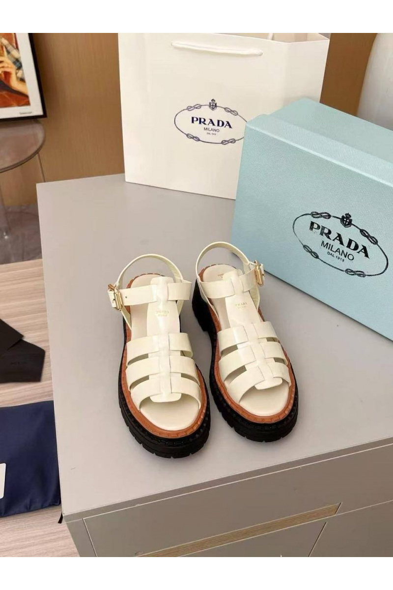 Prada Женские кожаные сандалии на платформе Fisherman