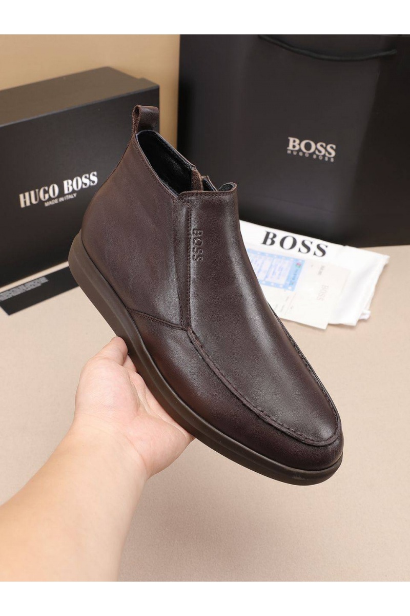Hugо Воss Кожаные лоферы с мехом high-top - Brown
