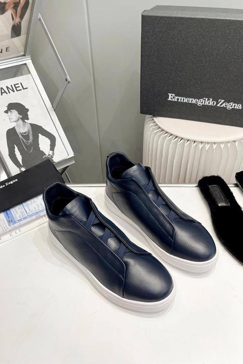 Zegna Кроссовки с мехом Triple Stitch - Navy