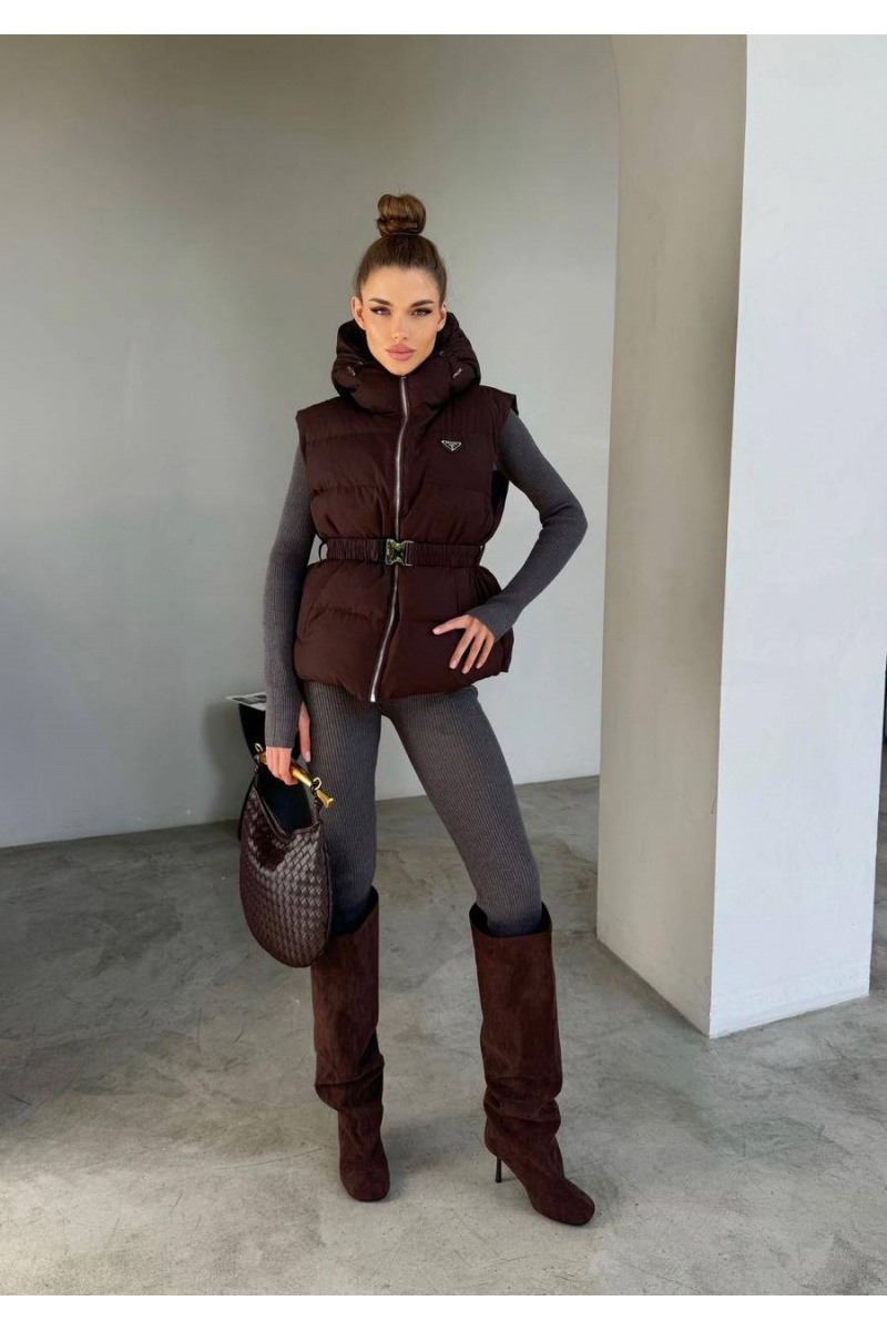 Prada Женский коричневый жилет  premium