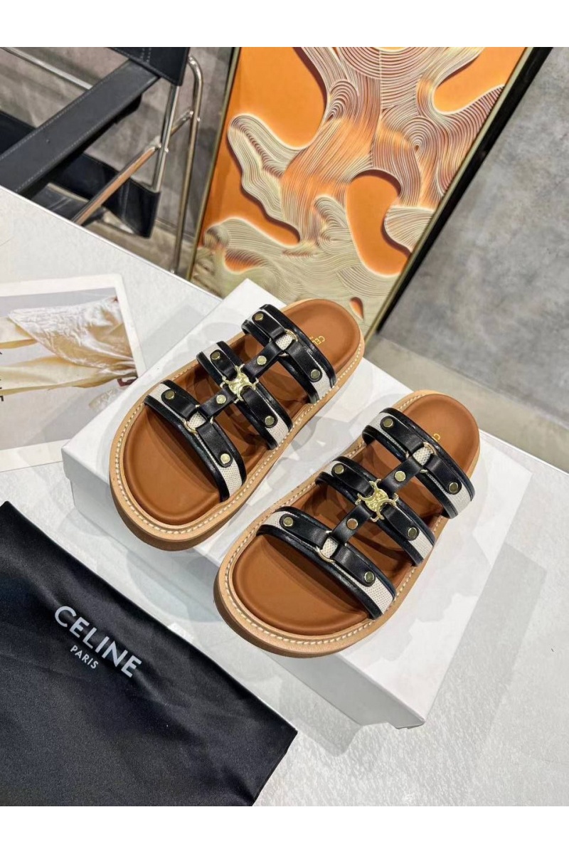Celine Женские кожаные шлёпанцы 