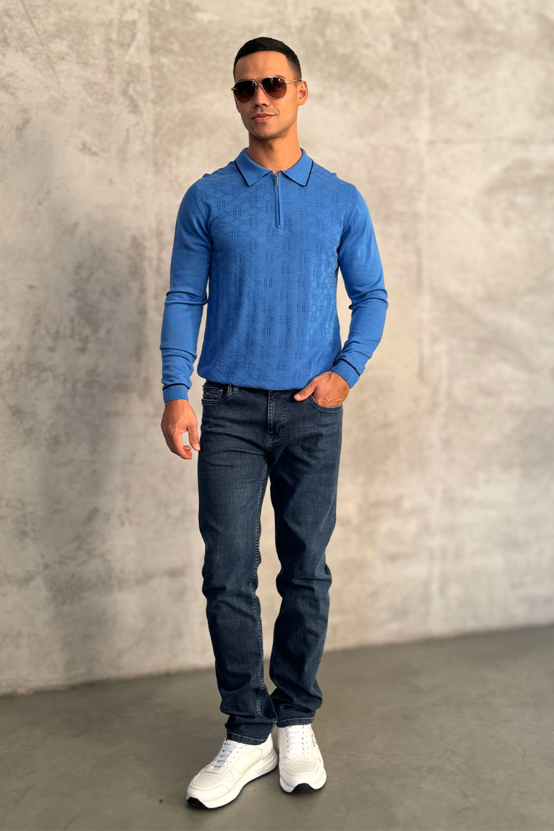 Stеfаnо Riссi Синее поло с длинным рукавом zip-up