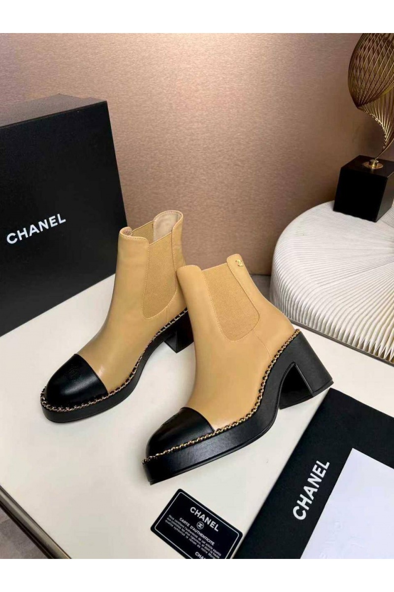 Chаnеl Женские кожаные сапоги premium - Beige