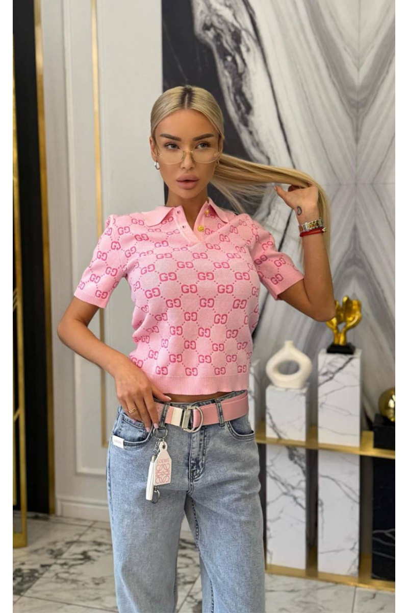 Gucci Розовое женское поло GG monogram-pattern