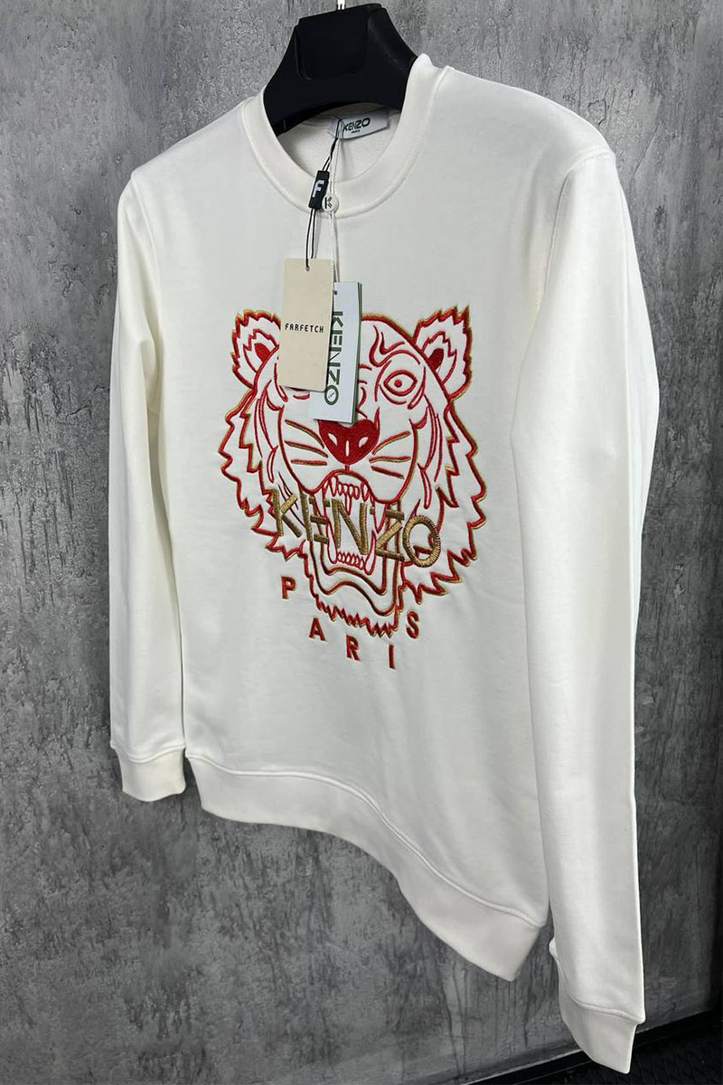 Kenzo Белый мужской свитшот Tiger Head embroidered 