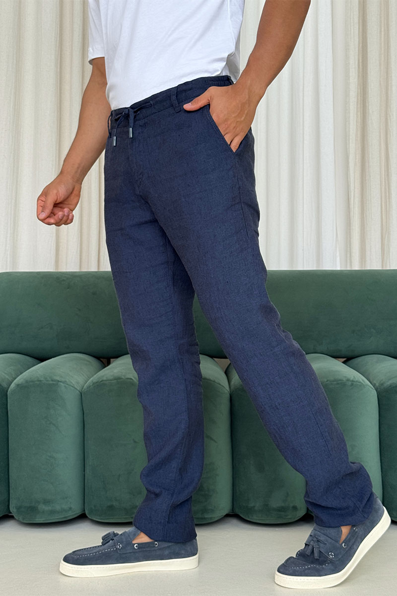 Loro Piana Льняные штаны тёмно-синего цвета 