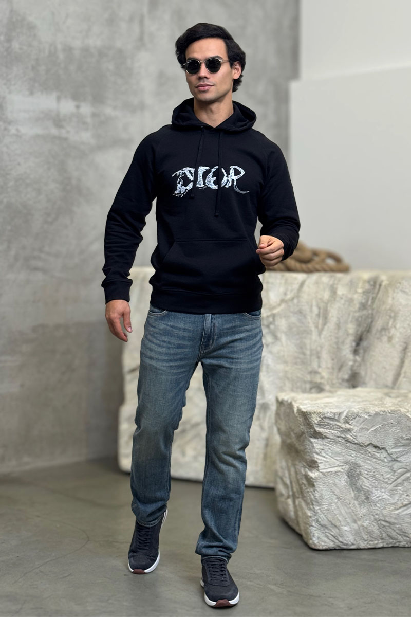Dior Чёрное оверсайз худи logo-print