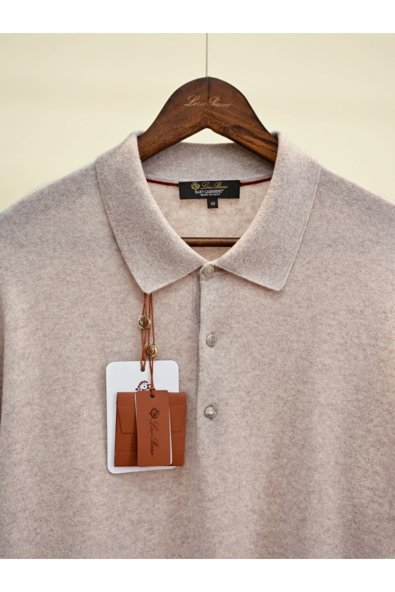 Loro Piana Светло-бежевое поло с длинным рукавом premium