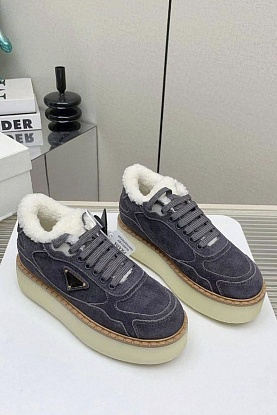 Женские замшевые кроссовки с мехом premium - Grey